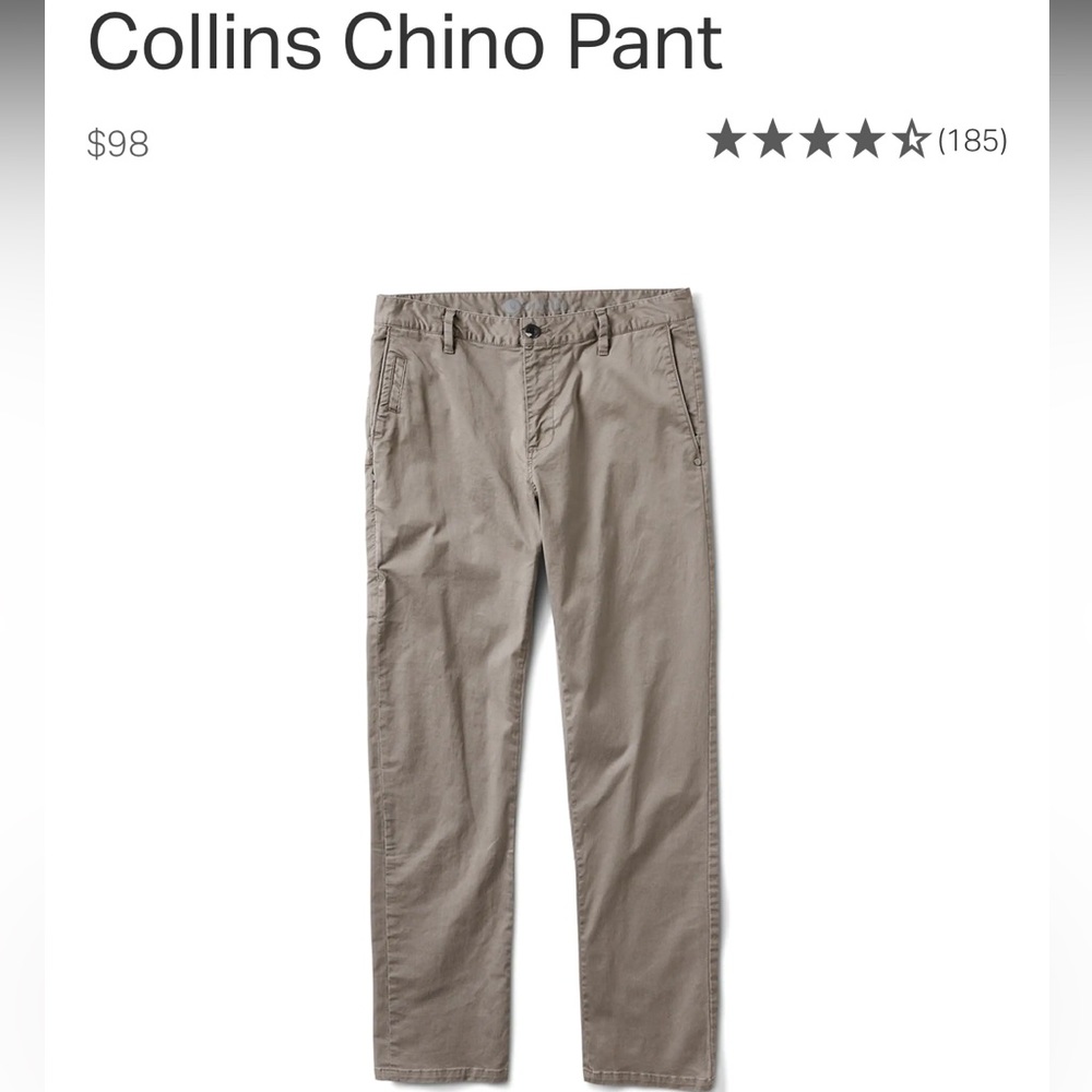 NWT Vuori men’s Collins Chino Pant in “cocoa” color. Sz 33.